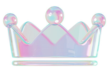 Sticker - PNG 3D holographic crown icon, transparent background