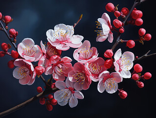 Wall Mural - Sakura tree branch beautiful chinese new year greeting