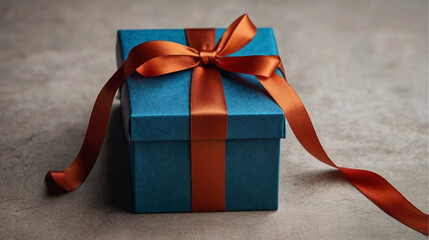 blue gift box with orange ribbon AI generative image 4k