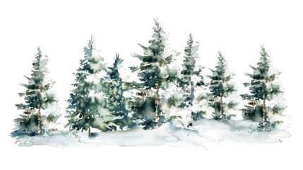 watercolor drawing of christmas fir tree forest isolated on white or transparent png