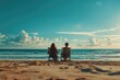 © Ева Поликарпова - A pair of individuals enjoying the sun and surf on a sandy beach, great for leisure or vacation themes