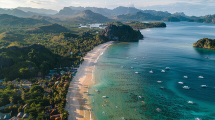 Aerial view of Nacpan Beach in El Nido, Palawan, Philippines