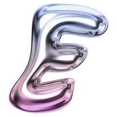 Wall Mural - Letter E png holographic fluid chrome font, transparent background