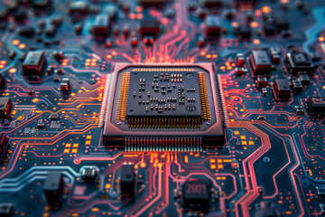 Aufkleber - High-resolution image of a CPU microchip with a focus on the intricate patterns and connections,