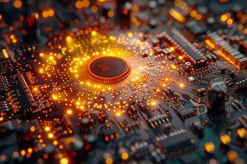 Aufkleber - High-resolution close-up of a modern CPU microchip with intricate details,