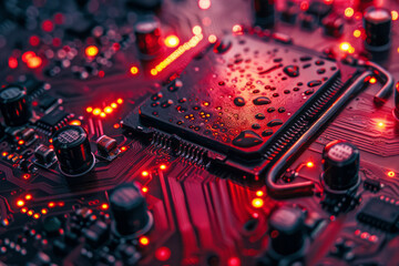 Aufkleber - High-resolution close-up of a modern CPU microchip with intricate details,