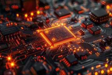 Aufkleber - Close-up of a highly detailed CPU microchip with precision engineering,