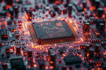 Aufkleber - Close-up of a microprocessor chip with detailed and precise circuitry,