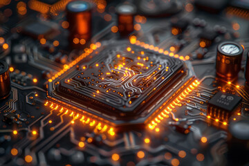 Aufkleber - Detailed image of a microprocessor chip with focus on its complex and precise structure,