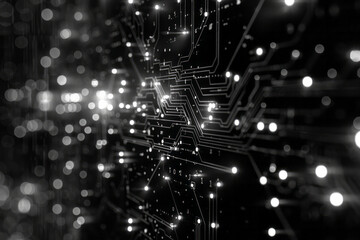 Poster - Cybernetic network pattern with nodes and connections mimicking electronic diagrams,