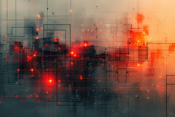 Aufkleber - Design mimicking digital networks with interconnected nodes and schematic connections,