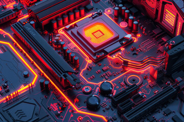 Poster - Illustration demonstrating the installation of a graphics card into a PCIe slot,
