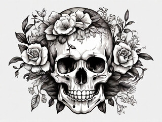 Wall Mural - Hand drawn skull and flower isolated decoration