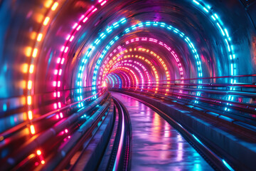 Wall Mural - Abstract digital tunnel featuring futuristic light patterns and vibrant hues,