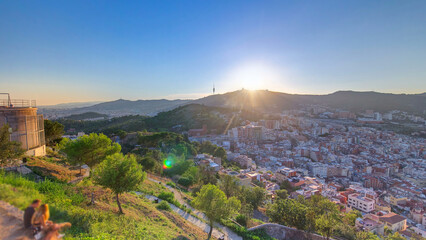 Sticker - beautiful sunset timelapse on tibidabo in Barcelona, Spain