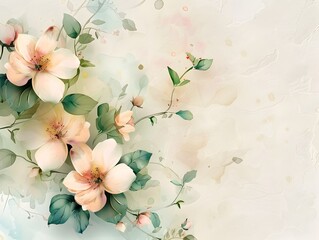 Poster - Delicate Floral Frame with Soft Pastel Watercolor Backdrop