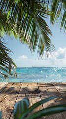 Wall Mural - display table on summer beach background