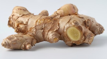 Poster - Close up image of a ginger against a white backdrop representing medical herb theme