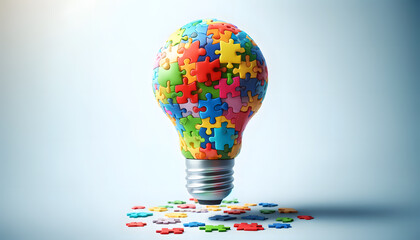 a light bulb composed of colorful jigsaw puzzle pieces, glowing softly to symbolize creativity and bright ideas.