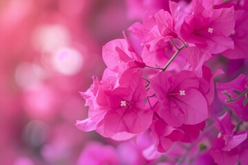 Poster - Close-up of pink bougainvillea flowers with soft, romantic bokeh backdrop