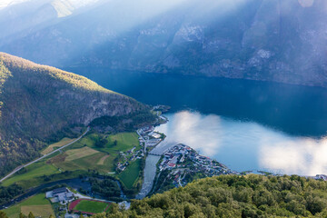 Wall Mural - Norway Aurlang fjord on a cloudy summer day