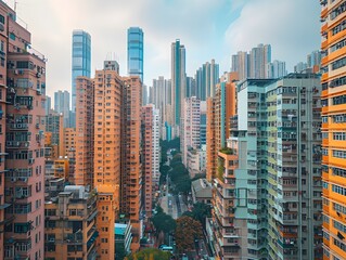  Bustling Cityscape from a Rooftop Terrace Overlooking a Dense Urban Landscape of Modern High Rise Buildings