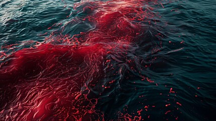 Wall Mural - a thick red layer covers the oceans surface suffocating any marine life in its path.
