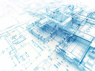 Architecture design: blueprint plan - illustration of a plan modern residential building / technology, industry, business concept illustration: real estate, building, construction, architecture