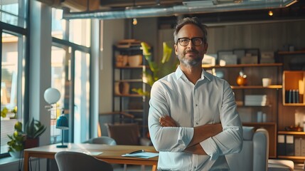 Poster - Confident Business Leader Planning New Project with Diverse Team in Modern Office