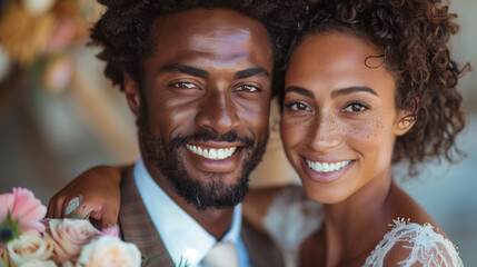 Wall Mural - Portrait of a black couple at wedding 