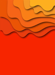 Poster - Paper cut topography relief imitation, orange colors multi layers banner. Abstract water flowing liquid texture art design, origami paper cut layer smooth shape vector illustration. Eps 10