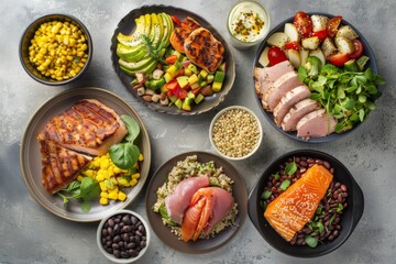 Wall Mural - A variety of food items are spread out across the table