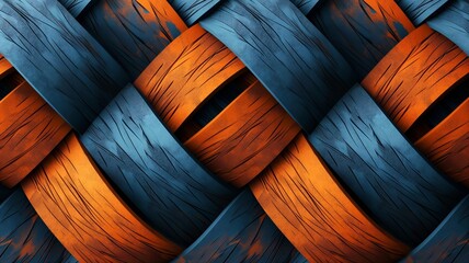 Wall Mural - Blue and orange color 3d fabric ribbon abstract pattern background with curves