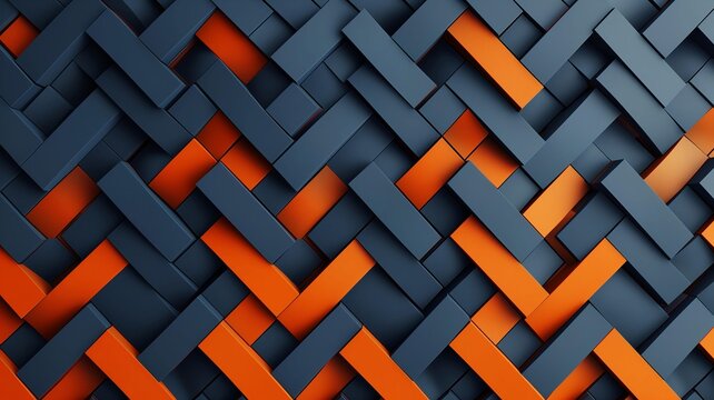 Blue and orange color tiles abstract pattern background with chevron style 