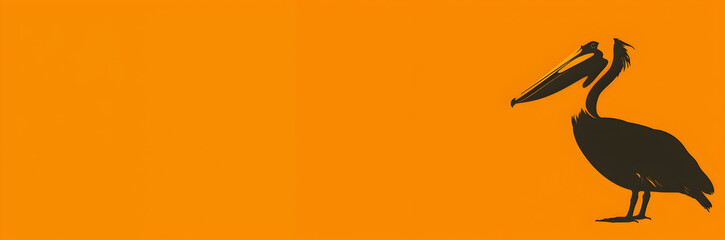 Minimalistic pelican design web banner. Pelican design isolated on orange background with copy space.
