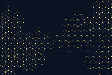 Technology abstract lines and dots connect background with hexagons. Hexagons connection digital data and big data concept