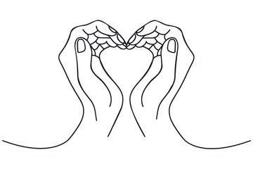 Wall Mural - Single one line drawing hands making sign or symbol heart by fingers. Continuous one line drawing. vector illustration