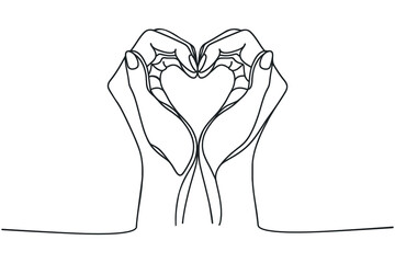Wall Mural - Single one line drawing hands making sign or symbol heart by fingers. Continuous one line drawing. vector illustration