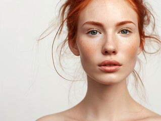 Canvas Print - Beautiful Woman with perfect skin Portrait, redheaded Girl, empty copy space