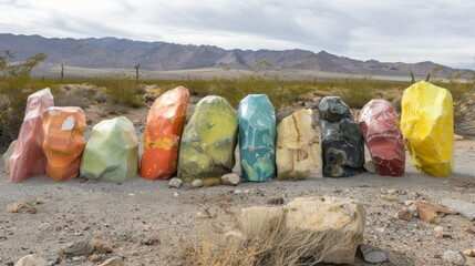 Wall Mural - a of rocks coated in varying shades of glossy varnish appearing like a group of unique individuals c
