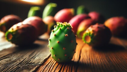 An image of Prickly Pears on a wooden surface