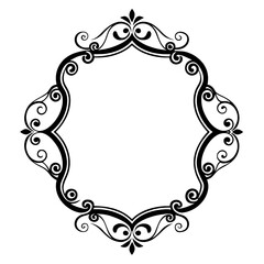 A digital illustration of an ornate black and white floral frame. The frame is in the shape of an octagon with a symmetrical design. Generative AI