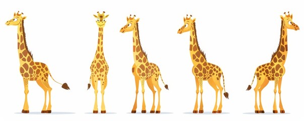 Poster - A cartoon illustration set of giraffes showing different angles and emotions. An herbivorous African animal isolated on white.