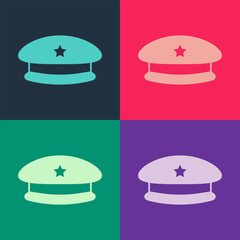 Pop art Military beret icon isolated on color background. Soldiers cap. Army hat. War baret. Vector