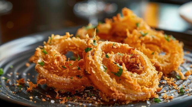 Breaded and deep fried onions served as a starter