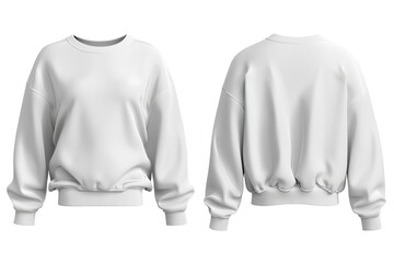 Set of White Oversized sweatshirt jumper sweater long sleeve Isolated on Transparent Background, front and back view
