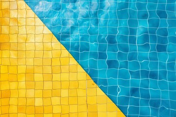 Wall Mural - Abstract mosaic tiles with yellow and blue pattern in water. Summer vacation concept. Design for poster, wallpaper, and advertisement, banner with copy space.