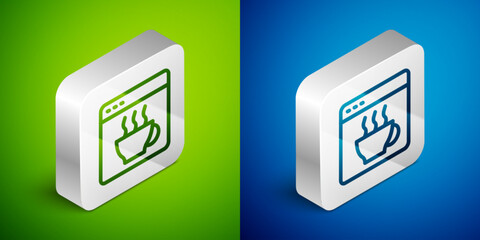 Isometric line Software, web developer programming code icon isolated on green and blue background. Javascript computer script random parts of program code. Silver square button. Vector