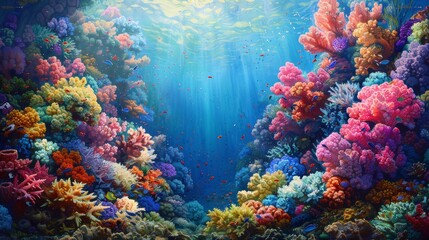 Wall Mural - A vibrant coral reef teeming with exotic marine life. 