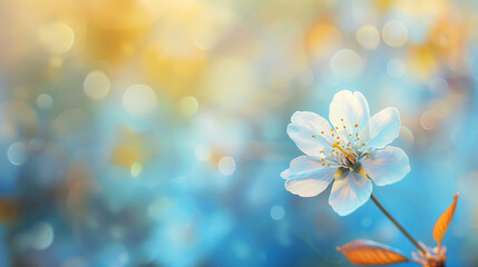 Wall Mural - Single cherry blossom in full bloom with bokeh background